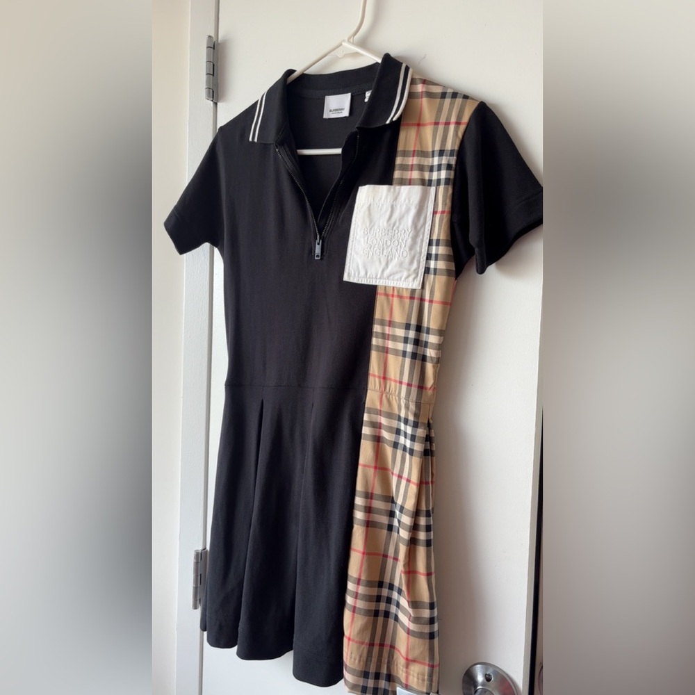 Burberry Black Polo with Plaid Detail